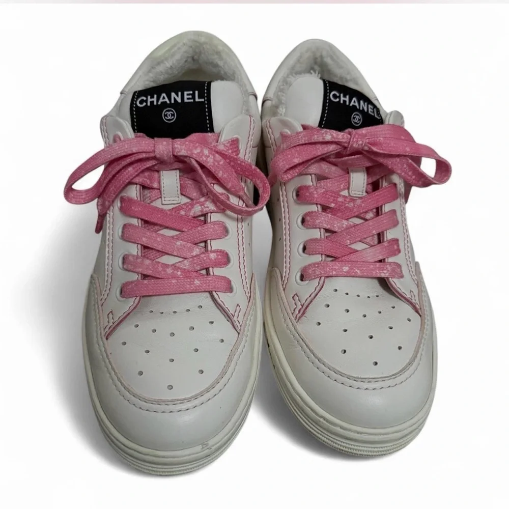 CHANEL White and Pink Sneakers - Picture 1 of 6